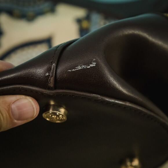 Spartina 449 Juliette Stanley Blue Paisley Brown Leather Linen Bucket Bag Purse - Picture 6 of 7